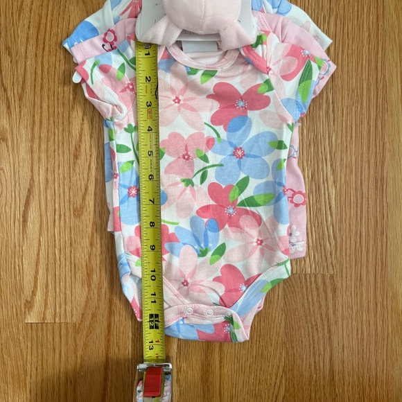 Little Chickadees Baby Girl Set of 3 Easter/Spring Onesies w/Matching Rattle - Picture 9 of 10